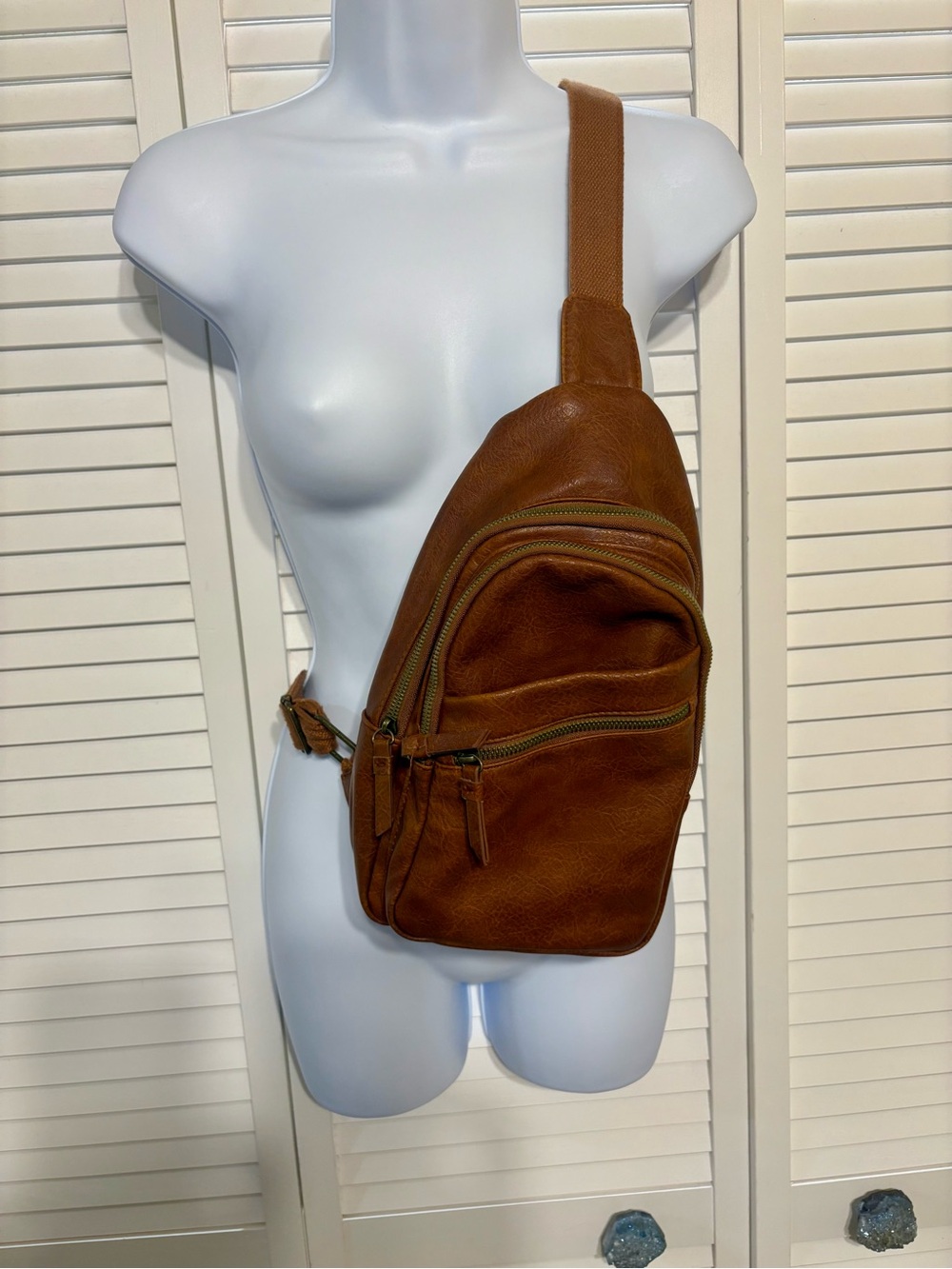 Tobacco Faux Leather Crossbody Sling Bag